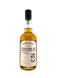 Bottle of Ichiro's Malt Chichibu Distillery whisky on a white background