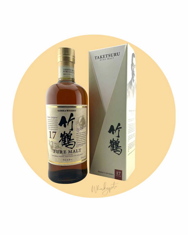 Taketsuru 17 Years Old Japanese Whisky, exquisite blend harmoniously combining single malts from Nikka's renowned Yoichi and Miyagikyo distilleries, each aged for a minimum of 17 years